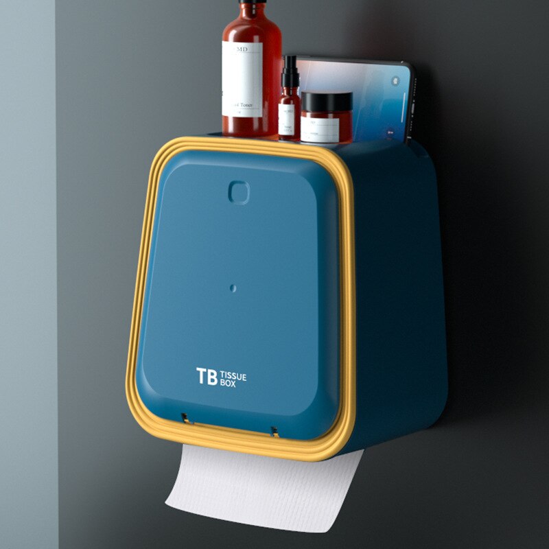Tissue Box Household wall Mounted Tissue Box Waterproof Tissue Box For Double-layer Toilet Non Perforated Tissue Storage Box: Blue