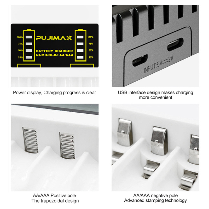 4 Slot Battery Charger Rechargeable Batter Charger With LED Display Indicator USB Charger Cable For AA/AAA Ni-MH/Ni-Cd Batteries