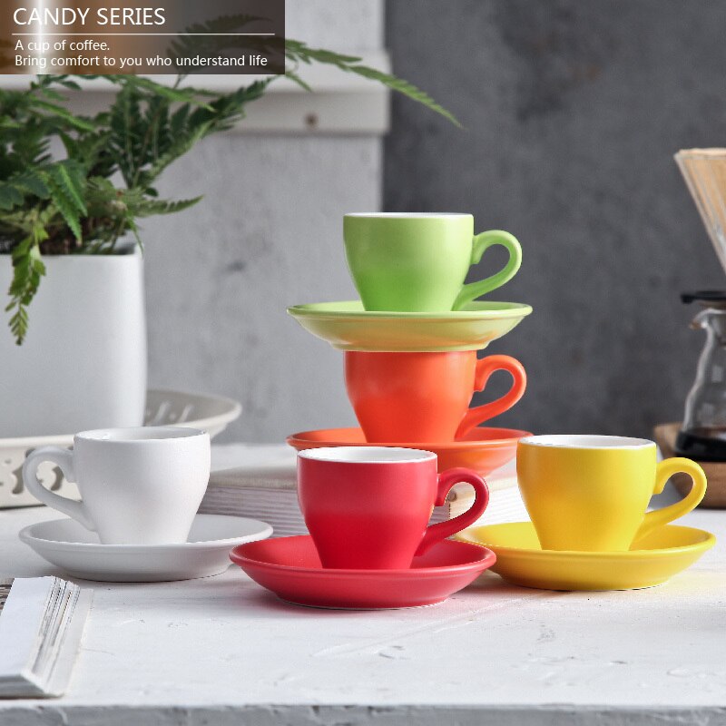 Taza de café expreso de cerámica con forma de tulipán, conjunto de platillos para café, 80ml