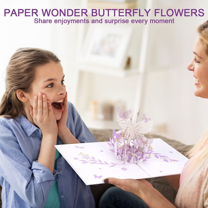 Purple Butterfly Birthday Popup Card, Butterfly Flower Basket 3D Greeting Cards For Women Girl Daughter, Mothers Day