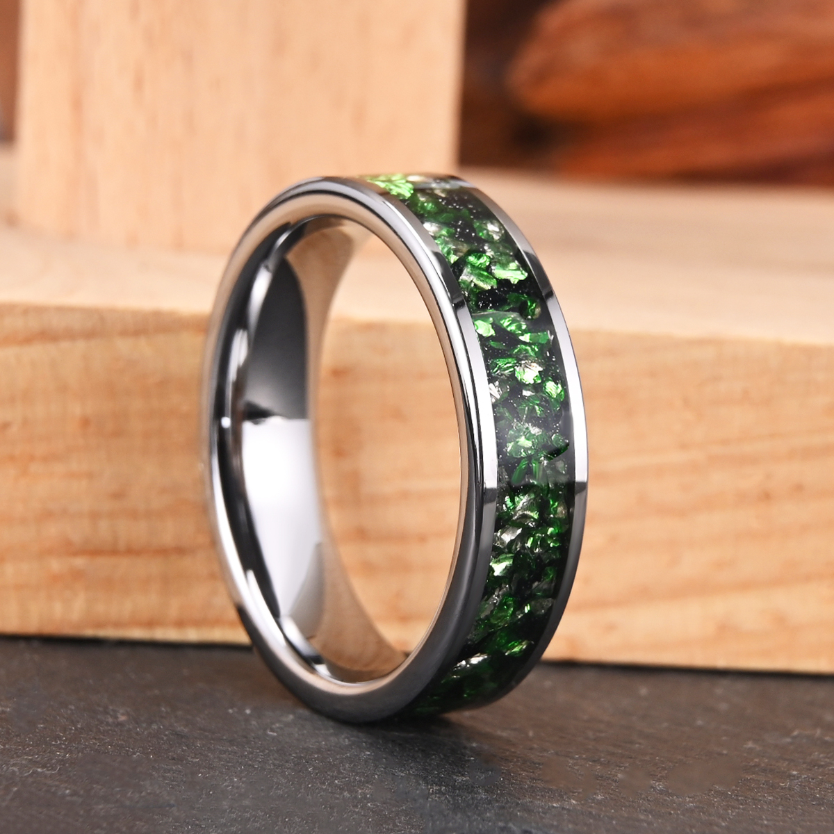 Anelli da uomo e da donna in carburo di tungsteno da 6mm con fedi nuziali da donna con pietre preziose verdi alla moda e comodi da indossare