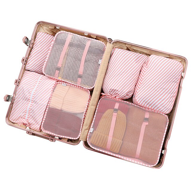 7 teile/satz Koffer Organizer tragbar Lager Tasche Reise Zubehör Bausatz Wäsche Beutel Verpackung einstellen Reisetasche Für Kleidung Unterwäsche: Streifen