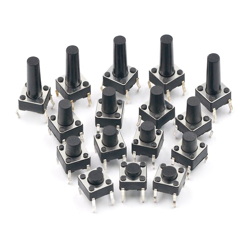 50PCS 6X6X5/4.3/5.5/6/7/8/9/10/13MM Tact Switch Push Button Switch 12V Copper 4PIN DIP Micro Switch For TV/Toys/home use Button