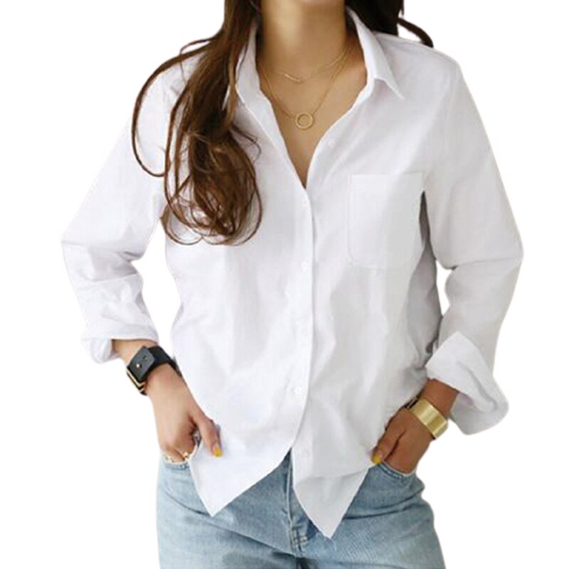 Ladies Loose Shirt Women Blouse Casual Lady Soft White OL Style Womens Workwear Office Female Tops Pure Lapel Blouses
