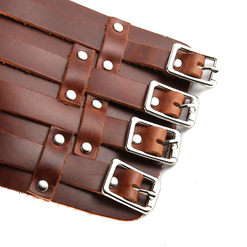 HZMAN Mens Leather Wide Triple Strap Cuff Wrap Gauntlet Wristband Buckle Fastening Arm Armor Cuff 4 Rows