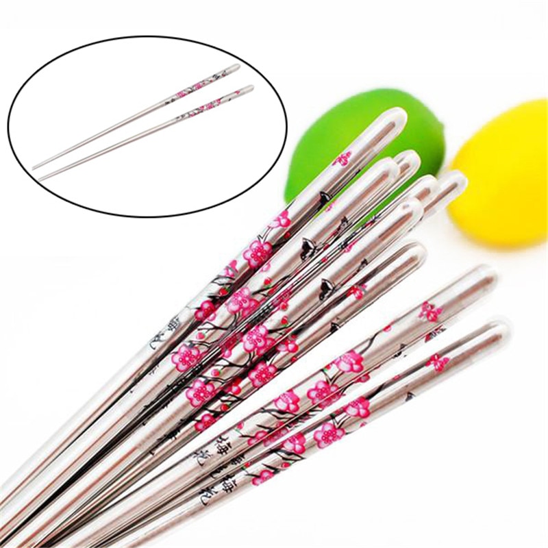 10 Pairs 304 Stainless Steel Chopsticks Set Luxury Non-slip Plum Flower Chinese Japanese Chopsticks Sushi Sticks Palillos Chinos