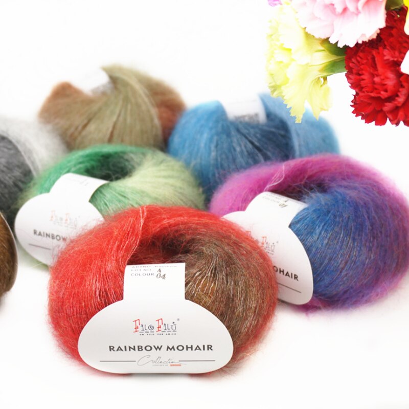 Regenboog Sectie Geverfd Mohair Garen Hand-Gebreide Gradient Diy Super