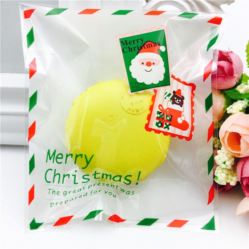 100 stks Envelop Stempel Kerstcadeaus Zakken Voor Koekjes Transparante Plastic zelfklevende Cookies Zak Kerst Decoratie