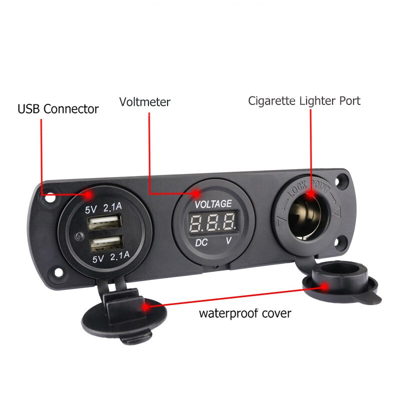 Waterdichte 12 V Mobiele Telefoon Autolader Met Led Digitale Voltmeter Sigarettenaansteker Plug Dual Usb 12 Volt Adapter