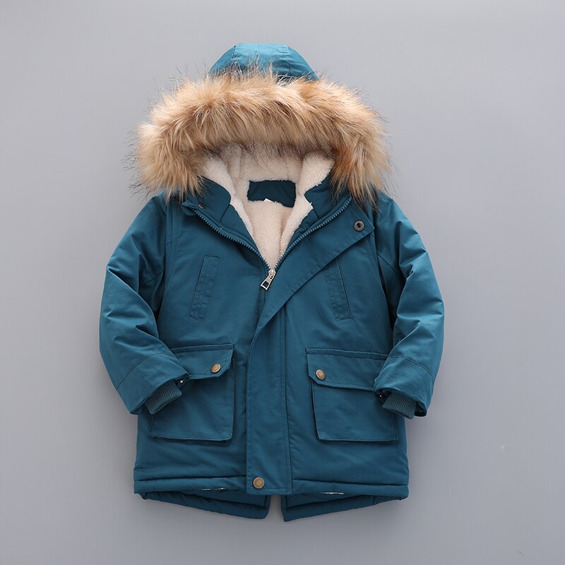 Chaquetas de invierno para niños, ropa para niños, abrigos y chaquetas, Cuello de piel, novedad de: Lake Blue / 4 años