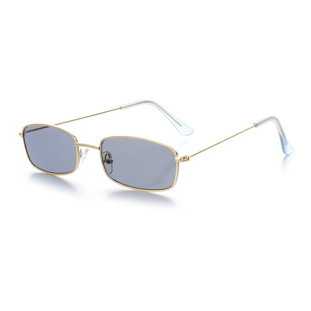 1Pc Kleine Retro Metalen Frame Fietsen Driving Zonnebril Vrouwen Mannen Rechthoek Kleurrijke Zonnebril UV400 Shades Clear Lens Eyewear: Gold Gray