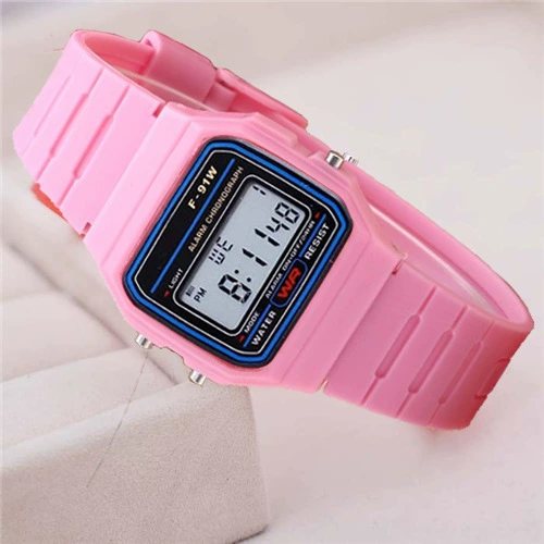 Sport LED Digital Watches Children Simple Small Square Dial Electronic Watch Silicone Band Casual Mens Watch Friend: Pink