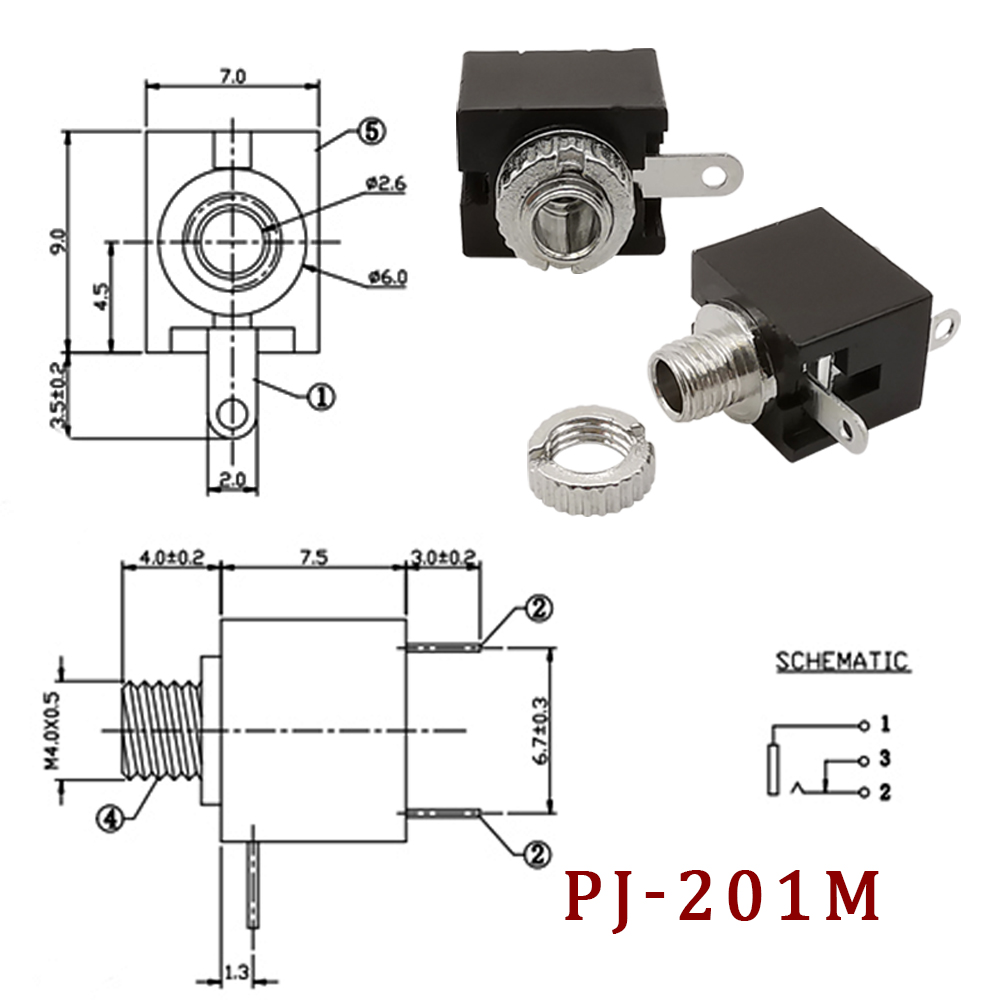 5/10 Stuks 2.5MM Hoofdtelefoonaansluiting PJ-201M 3Pin DIP Mono Kanaal Audio Vrouwelijke Socket PCB Panel Mount connector PJ201M Oortelefoon Adapter