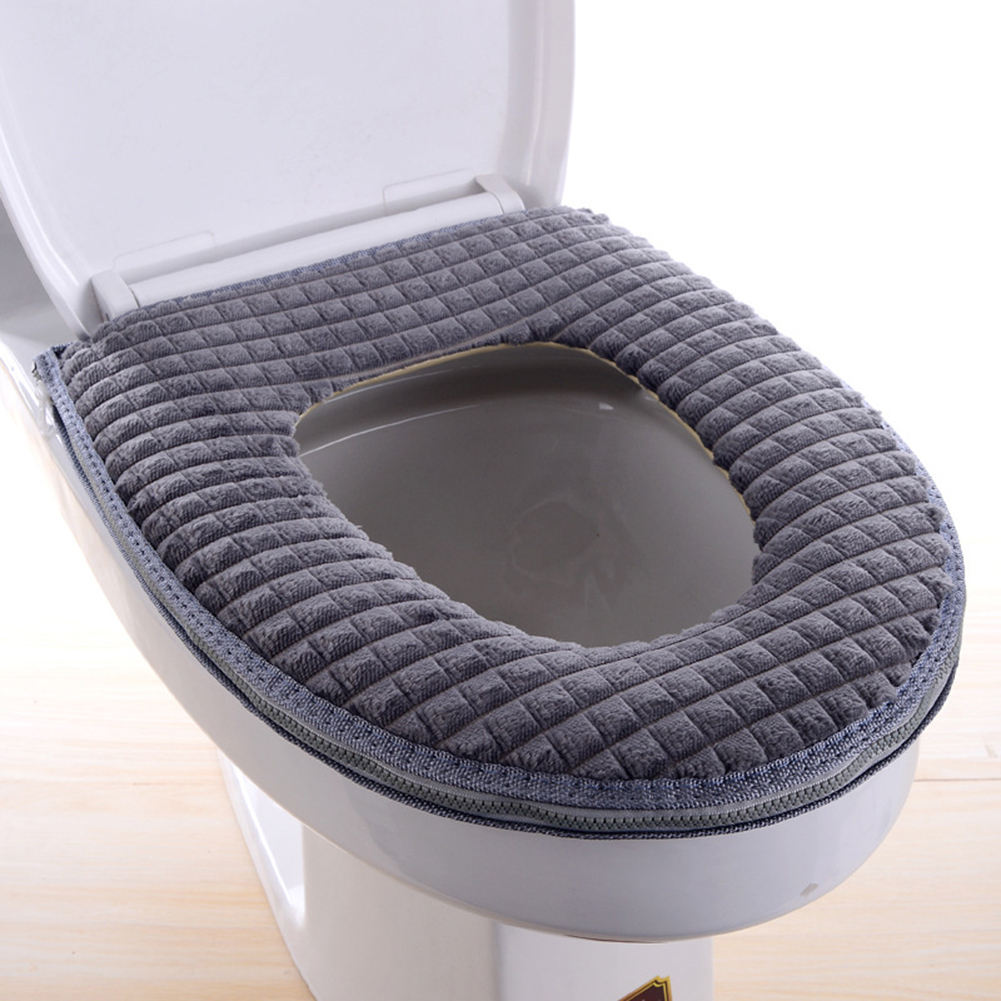 Badeværelse blød tykkere varmere toilet sædeovertræk plys plys toiletbetræk sæde låg pad boligindretning husholdning toilet sæde dække: Grå