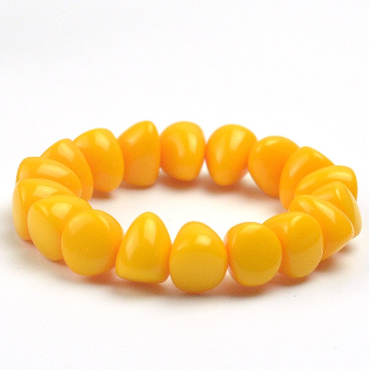 Moda chinesa 15*13mm amarelo contas de cera de abelha âmbar pulseira elástica masculino mulher mala meditação jóias presentes sorte novo: Amarelo