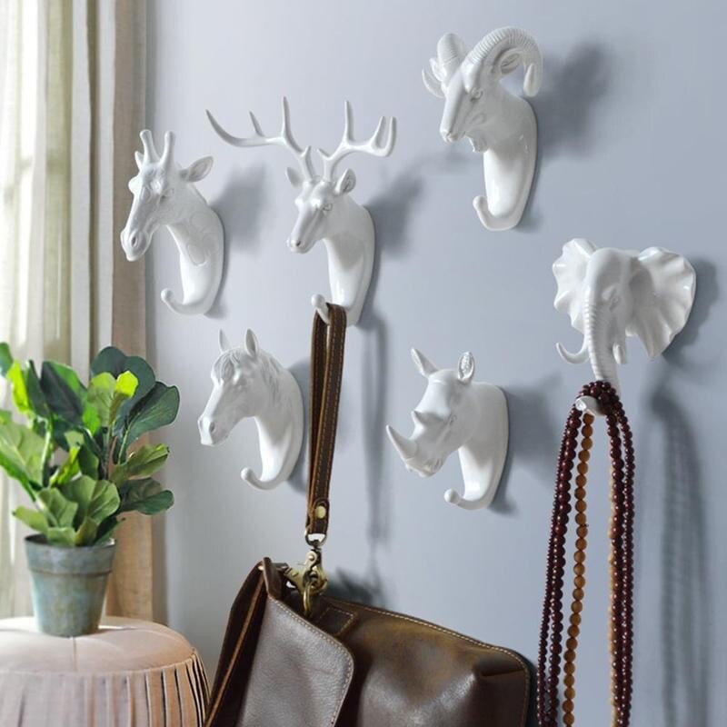 Creativity Animal Shaped Hooks Deer Stags Rhino Horse Rack Holder Elephant Giraffe Hook Hanger Head Coat Wall Hat Home Deco J6W3
