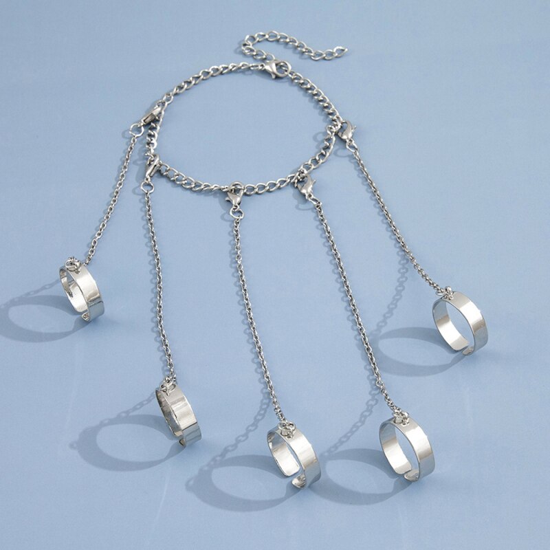 Punk-Armbinde mit fingerkettchen, ringen und armbändern für männer, Grunge- und emo-stil, verstellbare partnerarmbänder und manschetten für frauen