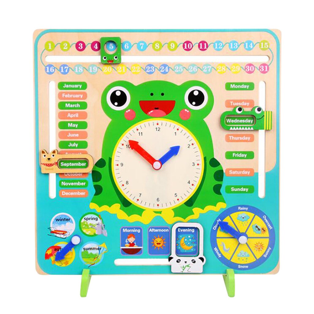 Houten Cartoon Kalender Klok Set Kinderen Hout Kalender Tijd Cognitieve Matching Speelgoed Kids Early Learning Onderwijs Speelgoed L4