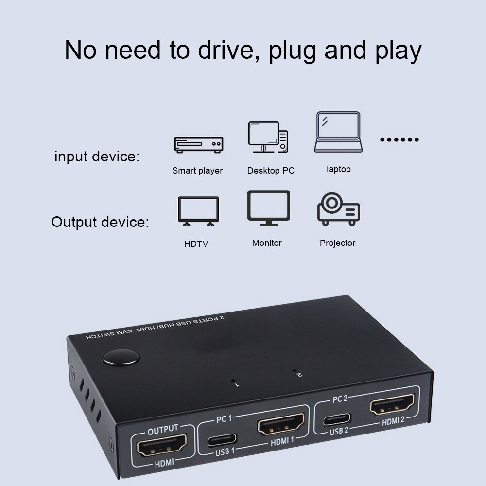 Kebidumei 2 Poort Hdmi Kvm Switch 4K Usb Schakelaar Kvm Switcher Splitter Box Voor Delen Printer Toetsenbord Muis Kvm switch Hdmi