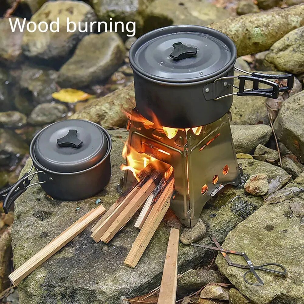 Draagbare campinghoutkachel met roestvrij staal Opvouwbare lichtgewicht brandhoutkachel voor buiten wandelen Reizen BBQ-picknick