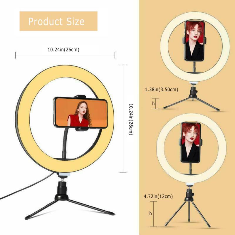 10Inch Dimbare Koud Warm Led Studio Camera Ring Licht Foto Telefoon Video Light Lamp Met Statieven Ring Tafel Vullen licht Voor Canon