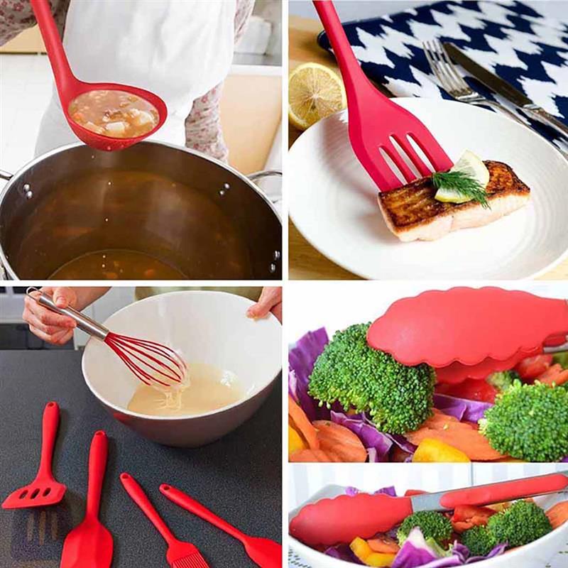 5PCS Red Kitchen Utensil Set DIY Silicone Cooking Gadget Set Non Stick Cooking Utensil Soup Spoon Kitchen Pastry Tools