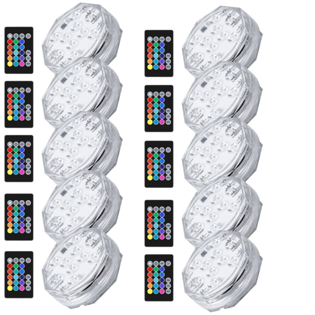 10Pcs Rgb Afstandsbediening Dompelpompen Licht IP68 Waterdichte Onderwater Licht Vijver Zwembad Decor Night Lamp Voor Aquarium: 10pcs
