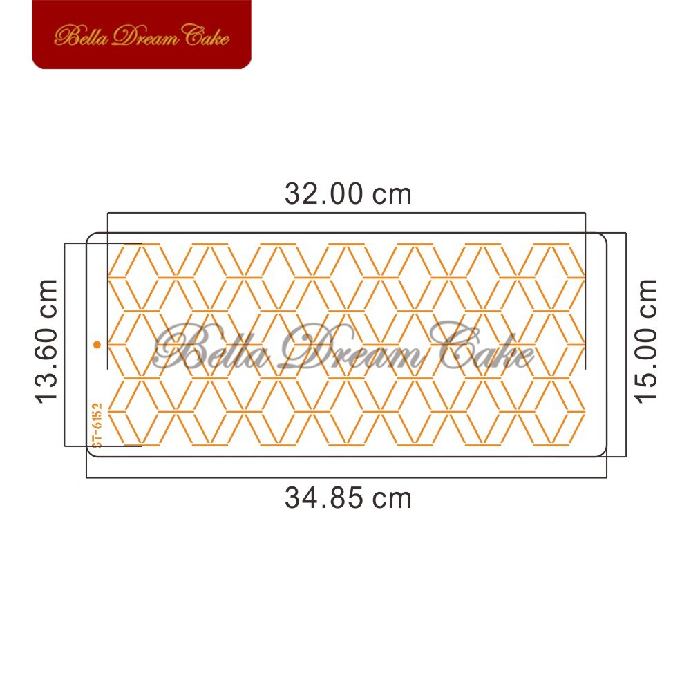 Plantilla de plástico para Tartas con patrón de rombos geométricos, plantilla de encaje para pasteles, molde de dibujo DIY, herramienta de decoración de pasteles, utensilios para hornear: ST-6152-348x150mm