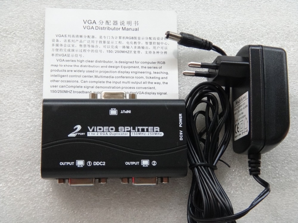 Jaar 1 Naar 2 Poorten Vga Video Splitter Duplicator 1-In-2-Out 250 Mhz Apparaat cascadedable Laarzen Video Signalen 65 M 1920*1440