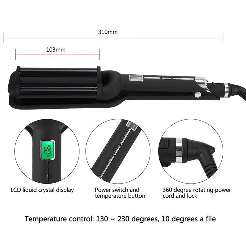 TOHUAN – fer à friser en céramique à Triple ondulation, appareil à friser les cheveux, grande vague profonde, écran LCD, style à boucler rapidement