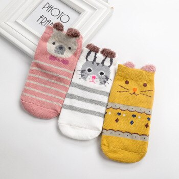 3 paires/lot automne et hiver bébé filles garçons mignon dessin animé anti-dérapant coton bambin chaussettes de sol motif Animal bébé chaussures: Orange 2