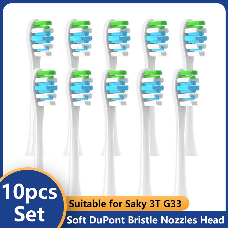 10pcs Replacement for Saky 3T G33 Toothbrush Heads Electric Tooth DuPont Soft Brush Heads Smart Clean Head Toothbrush Nozzle