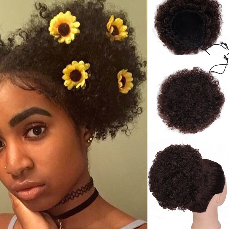Ailiade hestehale højt hår puf klip i chignon bun hårstykke afro kinky krøllet syntetisk snoretræk hestehale hair extensions: 4