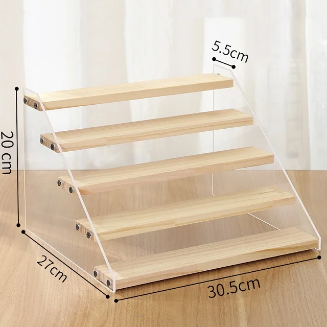 Présentoir en bois acrylique, support de maquillage, organisateur de parfum, étagère à 2-7 couches, figurine d'action, poupée, jouet, échelle, vitrine, supports de rangement: GRIS