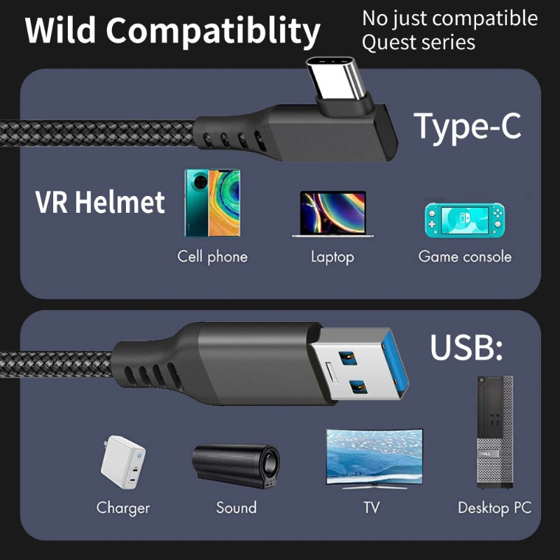 Cable de gafas de realidad Virtual VR USB A a tipo C 5M para Oculus Quest 2 Quest2 Link accesorios de juego auriculares casco Gaming Ocukus