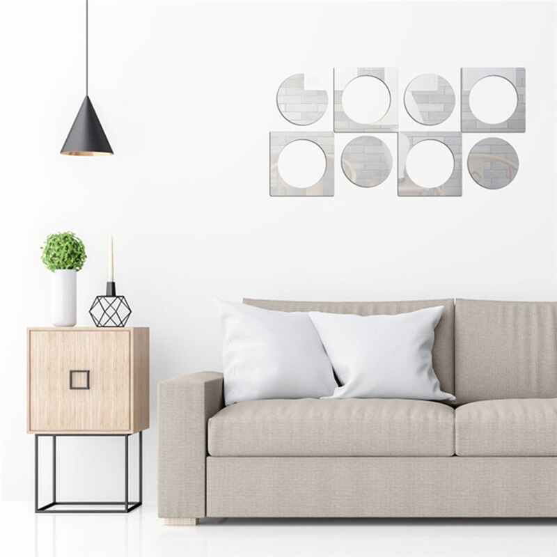 8 Stuks Vierkante Acryl Spiegel Stickers Home Decor Ronde Vorm 3D Spiegels Art Muur Voor Woonkamer Slaapkamer Keuken Decoratie
