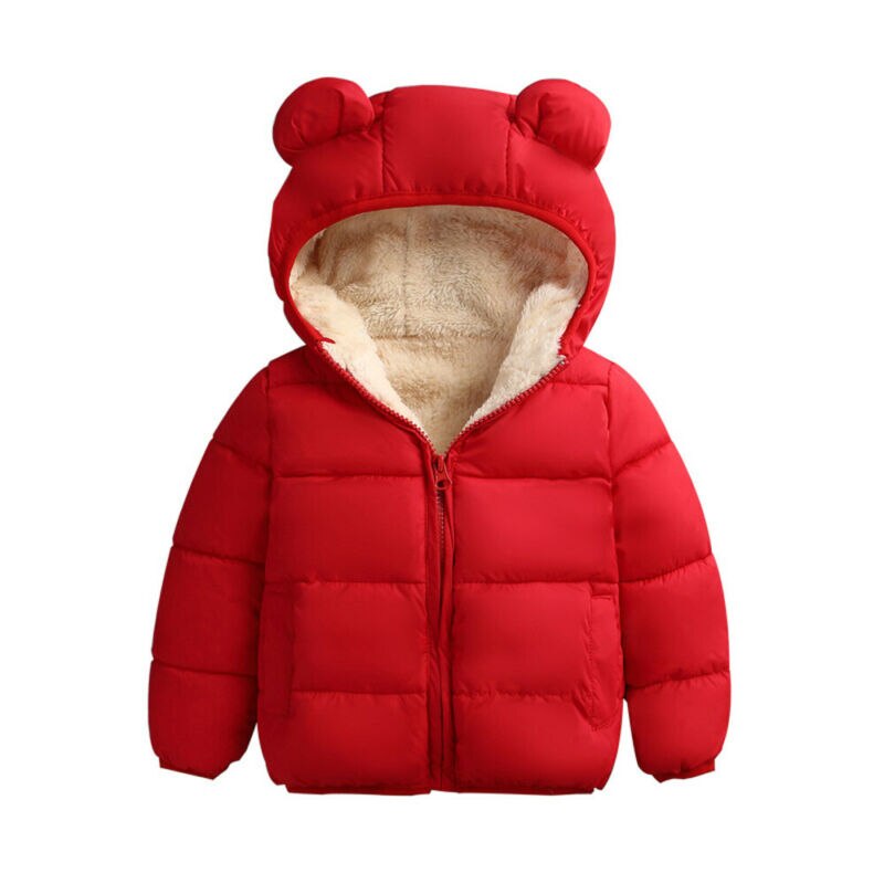 Abrigo de invierno Citgeett cálido para niños y niñas con orejas 3D con capucha de algodón acolchado forrado sólido grueso