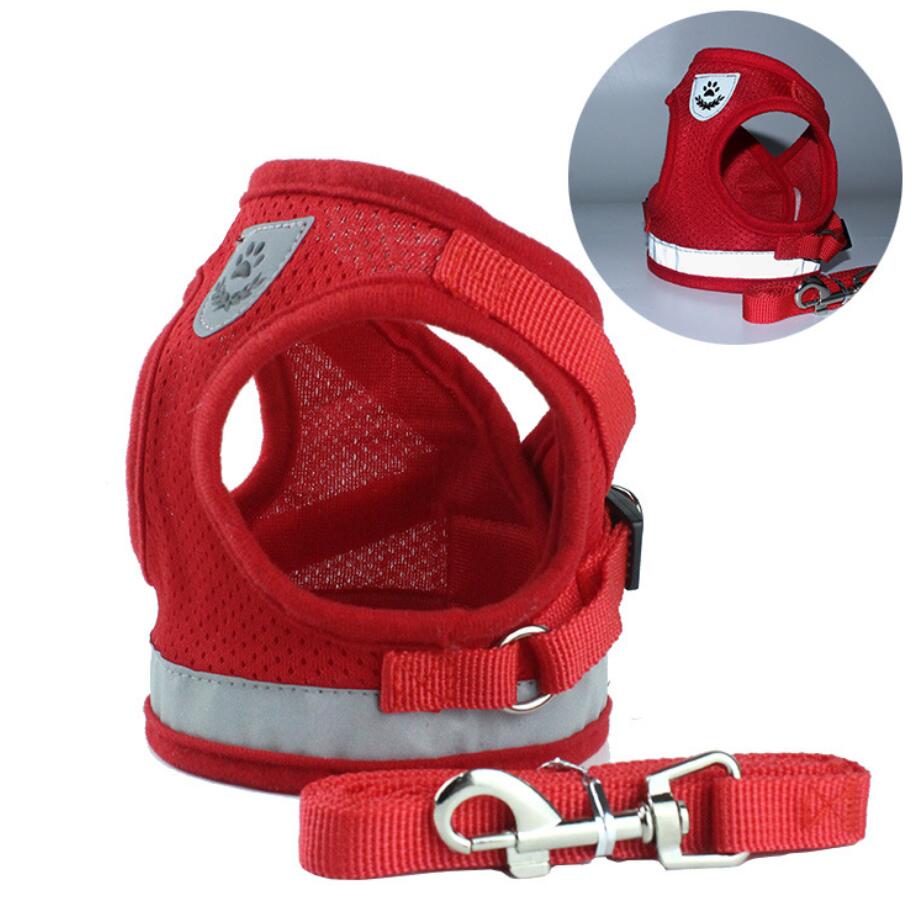 Nylon Reflecterende Cat Harness En Leash Set Pet Puppy Dog Vest Borstband Mesh Voor Kleine Medium Kitten Chihuahua Yorkies pug: Red / XL