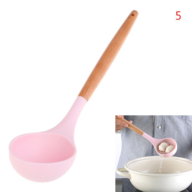 Food-Grade Non-Toxic Silicone Cooking Utensils Set Non-Stick Spatula Shovel Wooden Handle Cooking Tools Set: 5