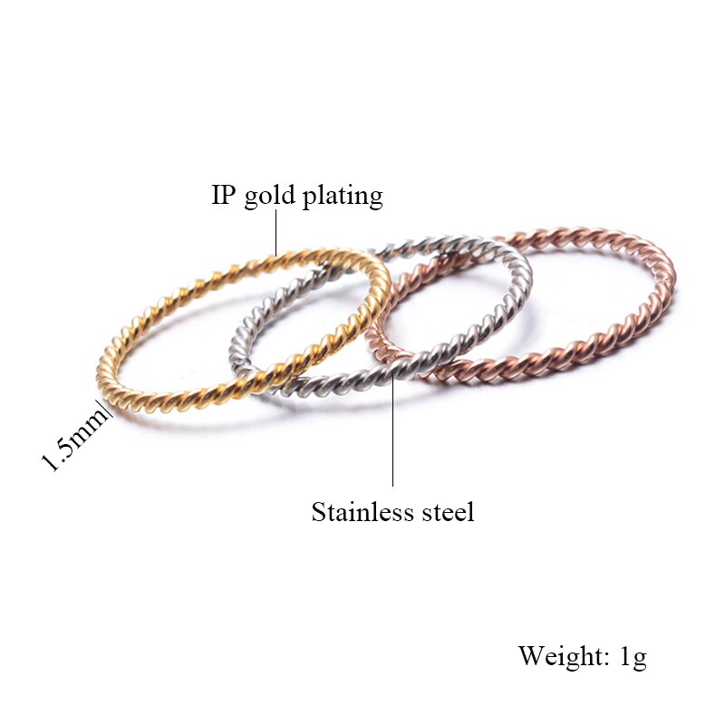 Vrouwelijke Mode Kleine Ring Zilver Rose Goud Kleur Twisted Rvs Ring voor Vrouwen Wedding Party Ring