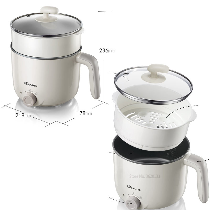 Multikokere elektrisk komfyr gryte reisekomfyr korrosjonsbestandig rustfritt stål 1.2l 600w med dampstativ 220v