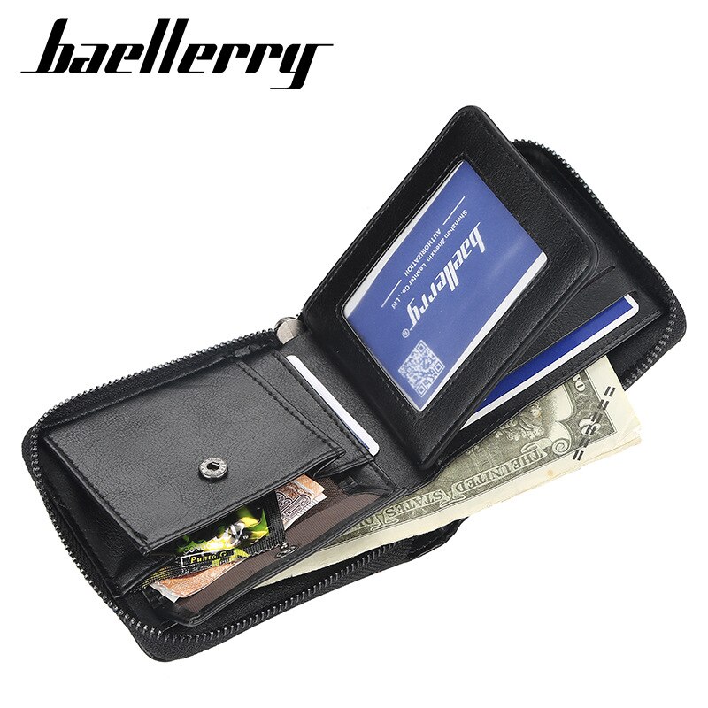 Baellerry Casual Men's Short Wallet Europe Multi-function Card Holder Zipper Cross Section Coin Small Purse British Youth Soft