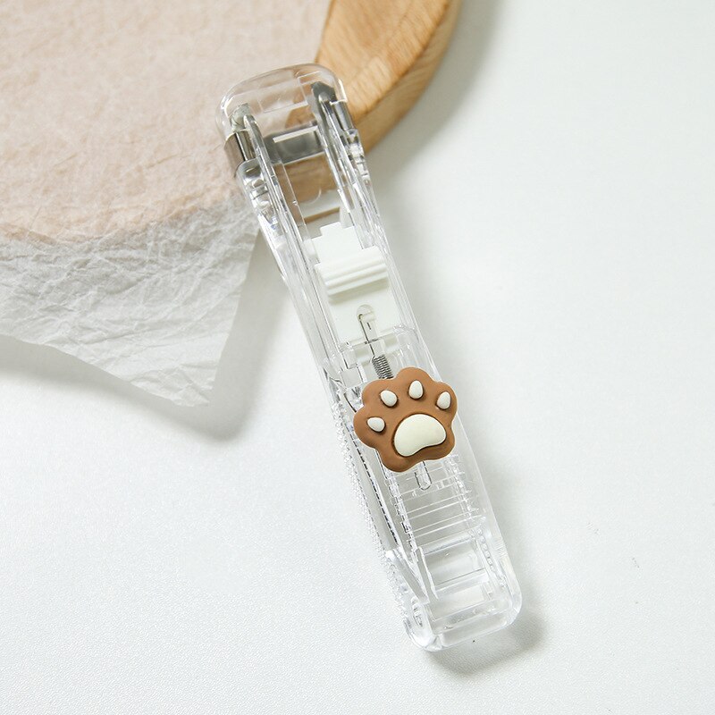 Transparent Cute Stationery Stapler Book Binding Machine One Finger Touch Stapling Reusable Staples School Office Accessories: cat paw