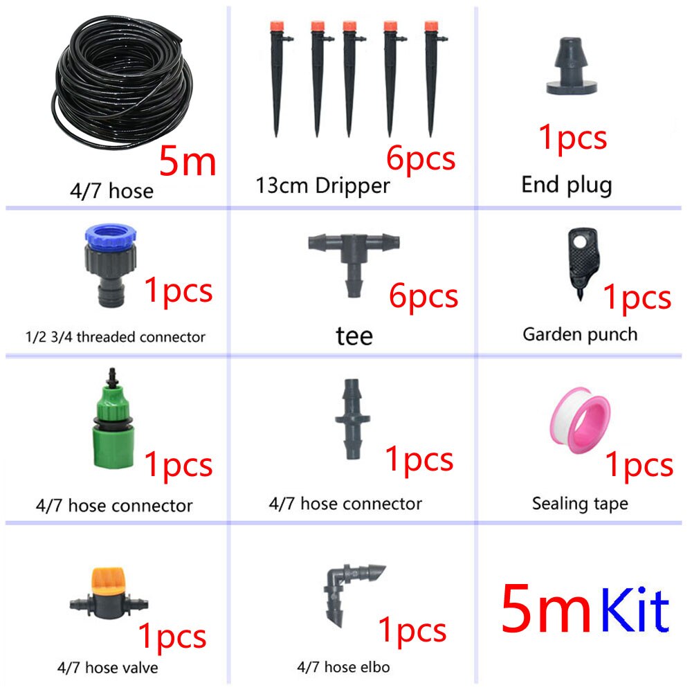 1/4" Hose Drip Irrigation System 360 Degree Adjustable 8 Hole Sprinkler Kit Garden Watering Inserting Ground Micro Flow Dripper