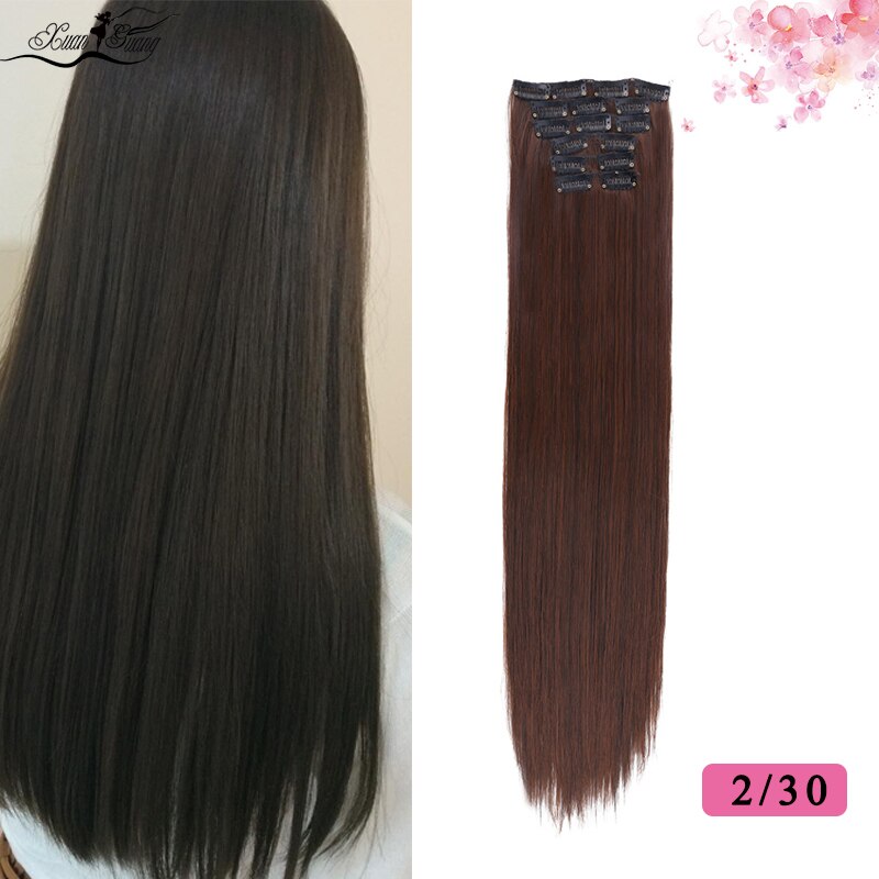 Dianqi Haar Clip In Synthetische Hair Extensions 22 Inch Steil Haar Clips Voor Vrouwen Pure Kleur Hoge Temperatuur Fiber: 2i30