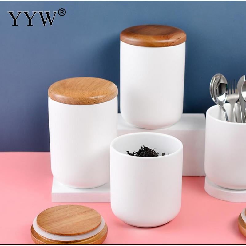 Ceramic Storage Jars White For Cereals Spices Coffee Beans Bulk Container Can For Storage In The Kitchen Home Nordic Storage Can