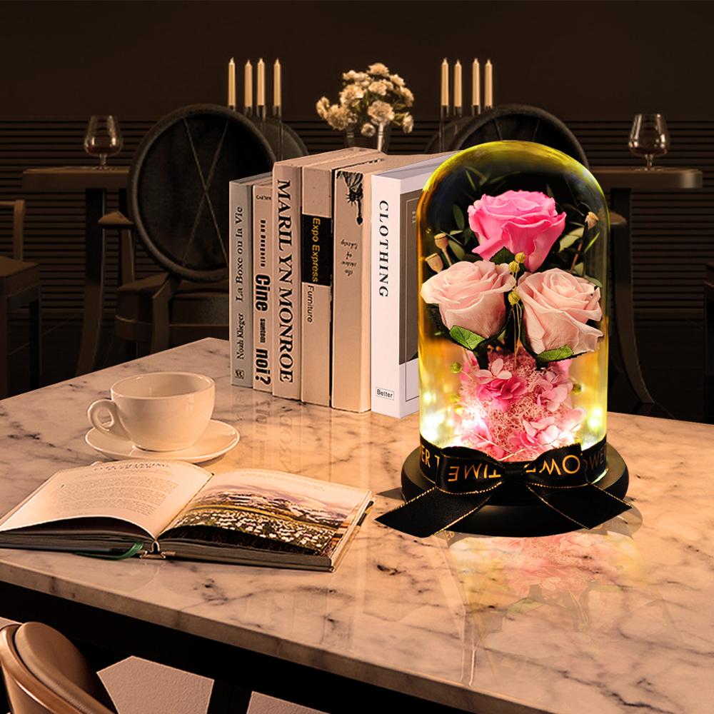 Moeder Dag Aanwezig Kunstmatige Eeuwige Bloem Thuis Bruiloft Decor Met Led Valentijnsdag Kerstmis Nieuwjaar Eeuwige Rose In Glas