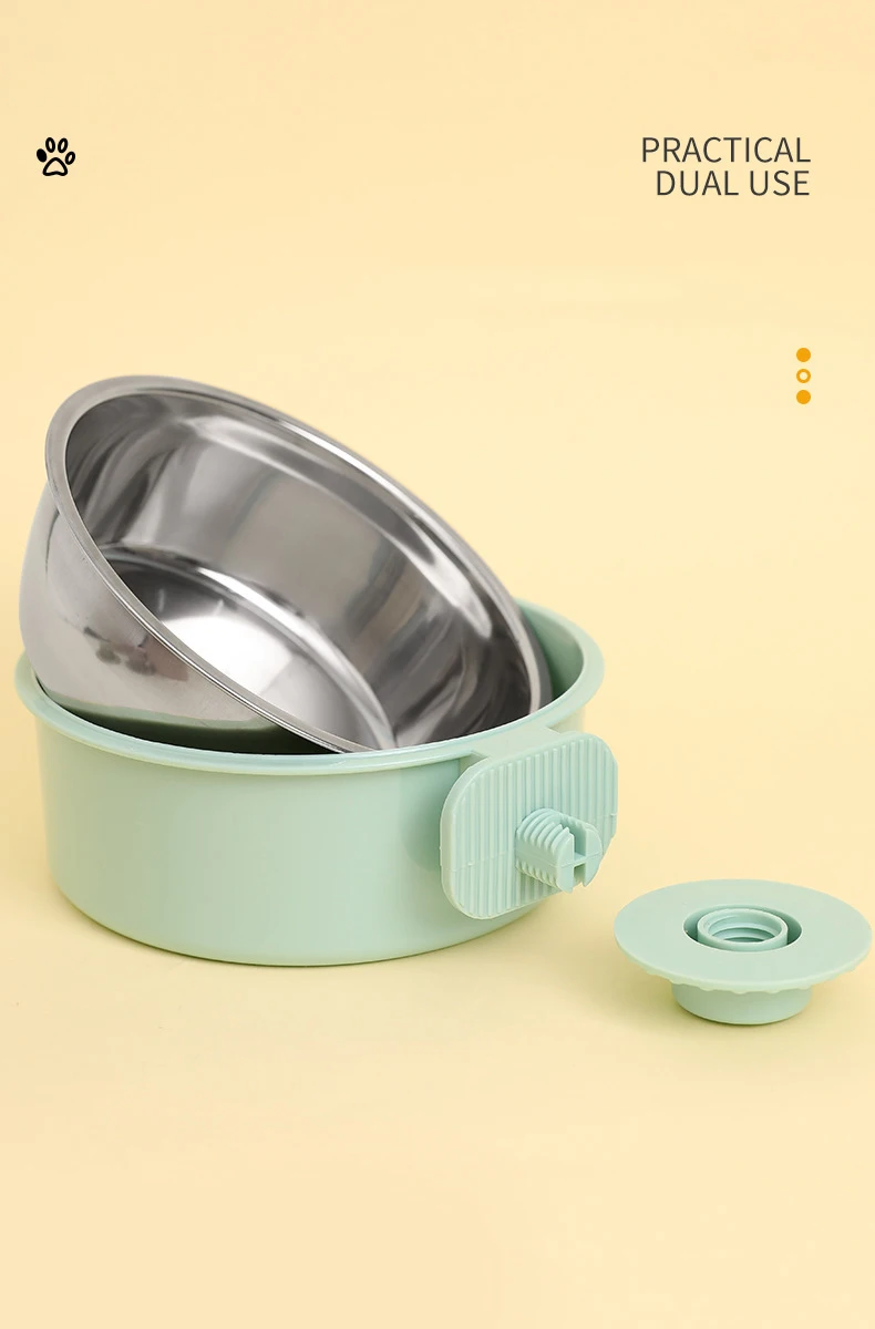 Dog colorful Bowl anti-tip Fixed Hanging Dog Bowl Dog Cage Stainless Steel Drinking Bowl Pet Bowl Pet Supplies