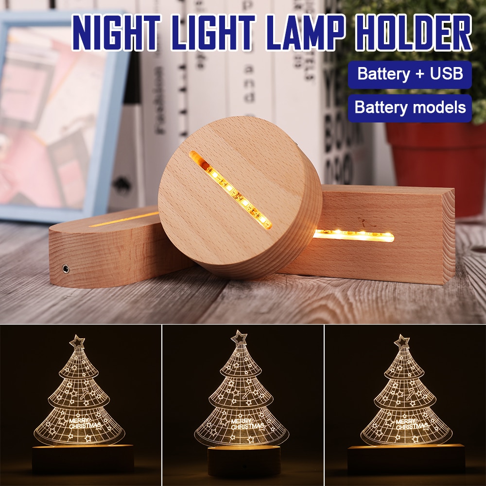 Base de lámpara de madera 3D para mesa, Base de luz LED de noche para soporte de lámpara cálido acrílico, accesorios de iluminación, Base ensamblada a granel, 5 unids/set por juego