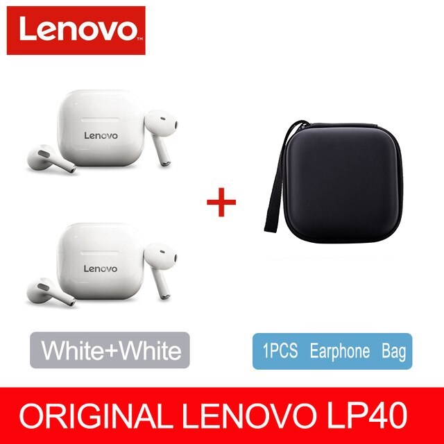 Auricolari Wireless originali Lenovo LP40 TWS cuffie Bluetooth 5.0 cuffie Stereo musicali Touch Control auricolari impermeabili: LP40 2 White 1 Case